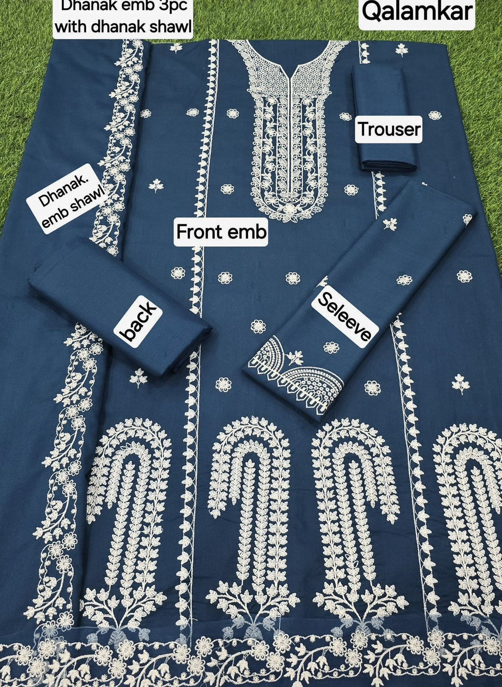 DHANAK EMB 3 pc with DHANAK EMB dupata