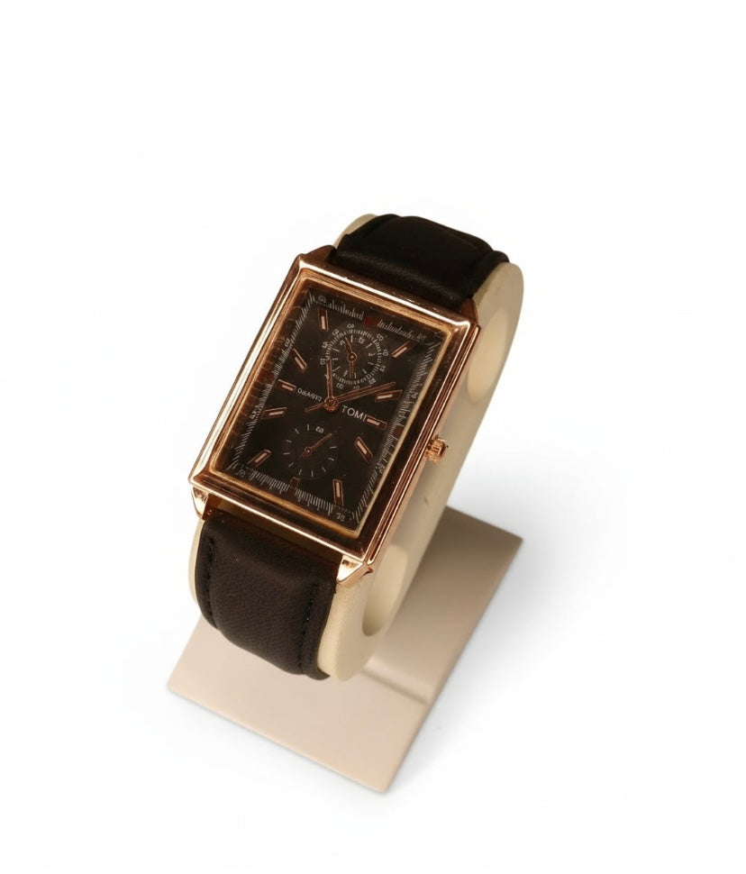 TOMI Classic Quartz Men's Watch with Leather Strap