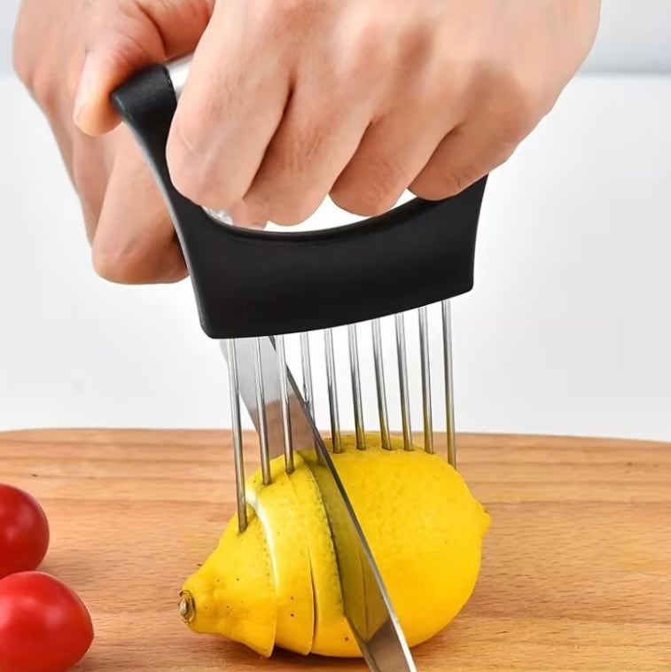 Multi functional stainless steel onion slicer / evenly cuts fruits and vegetables