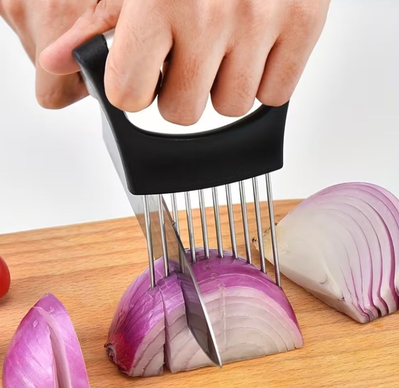 Multi functional stainless steel onion slicer / evenly cuts fruits and vegetables