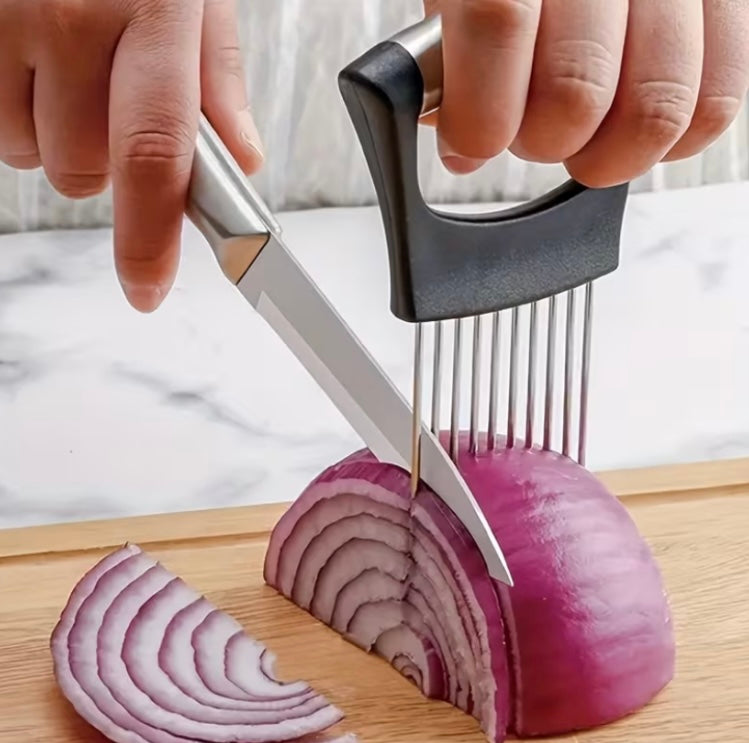 Multi functional stainless steel onion slicer / evenly cuts fruits and vegetables
