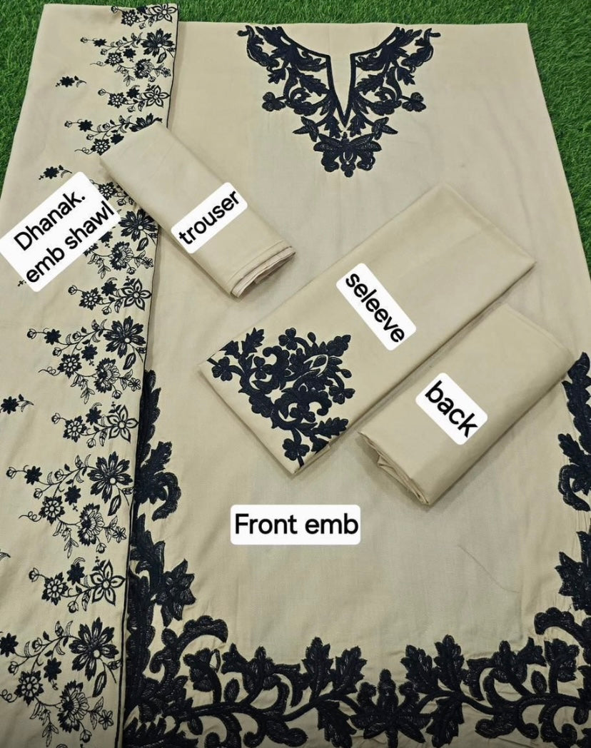DHANAK EMB 3pc WITH DHANAK EMB DUPPATA