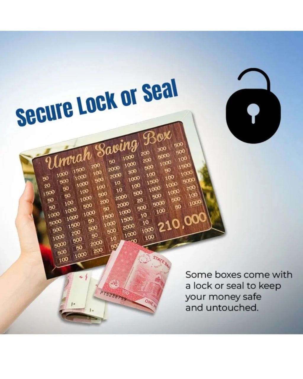 Umrah Saving Box Wooden | Money Box for Umrah - 210,000