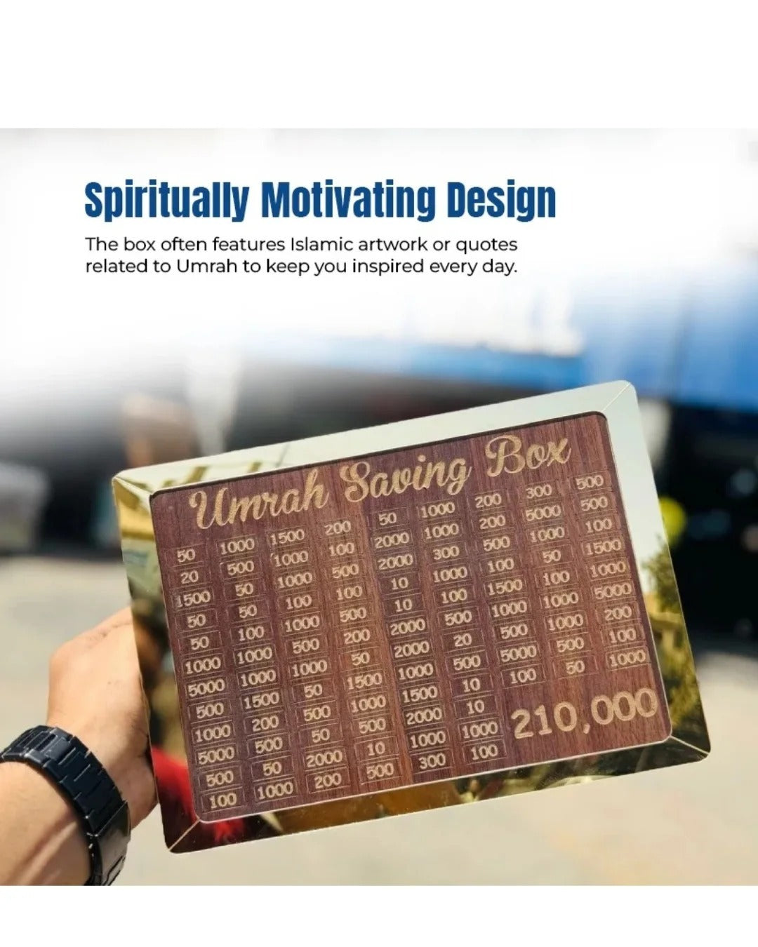 Umrah Saving Box Wooden | Money Box for Umrah - 210,000